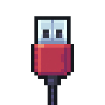 pixel art usb cable isolated on transparent background