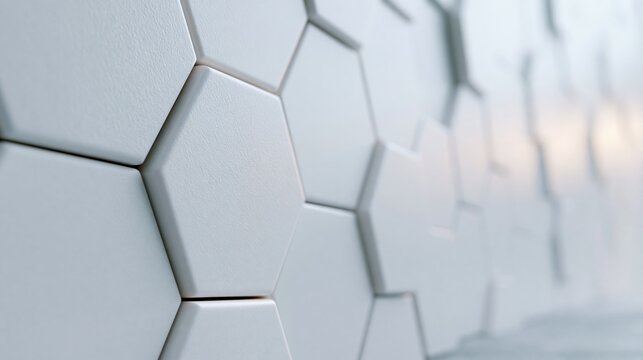 Closeup white hexagonal geometric pattern wall surface texture