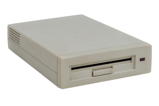 Vintage floppy disk drive on white background