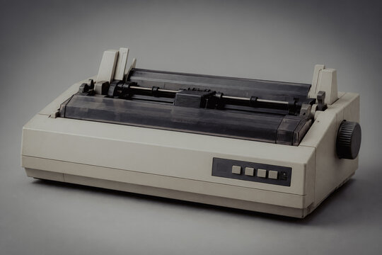 Vintage dot matrix printer on gray background