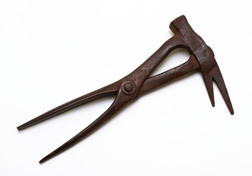Rusty antique metal shears isolated on white background