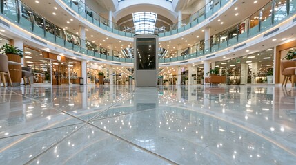 Fototapeta premium Spacious modern shopping mall interior with shiny floors