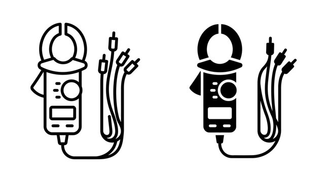 Set of clamp meter icons for electrical testing and measurement tools.