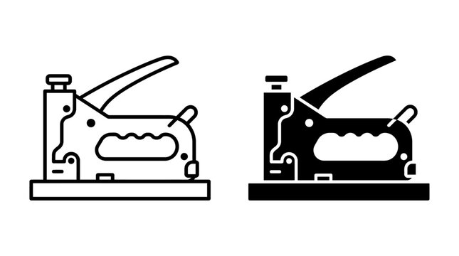 Set of staple gun icons in outline and solid black styles.