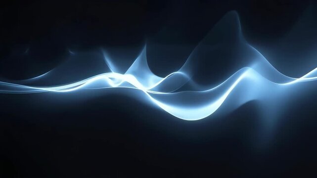 Abstract Blue Light Wave Flowing Across Dark Digital Background with Futuristic Energy Curves