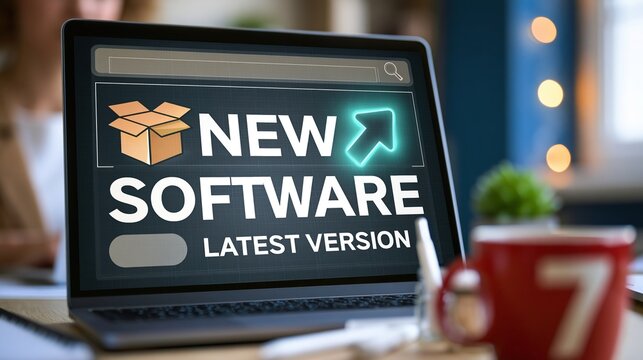 laptop screen displaying new software latest version update