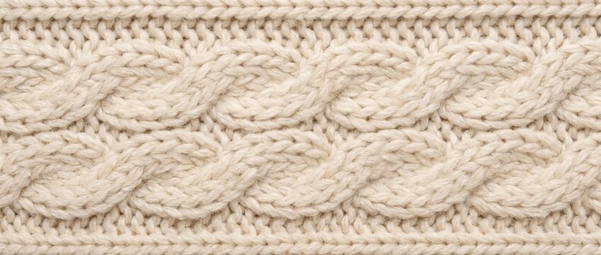 Cream cable knit sweater winter texture. Macro shot of warm off white braided wool fabric pattern