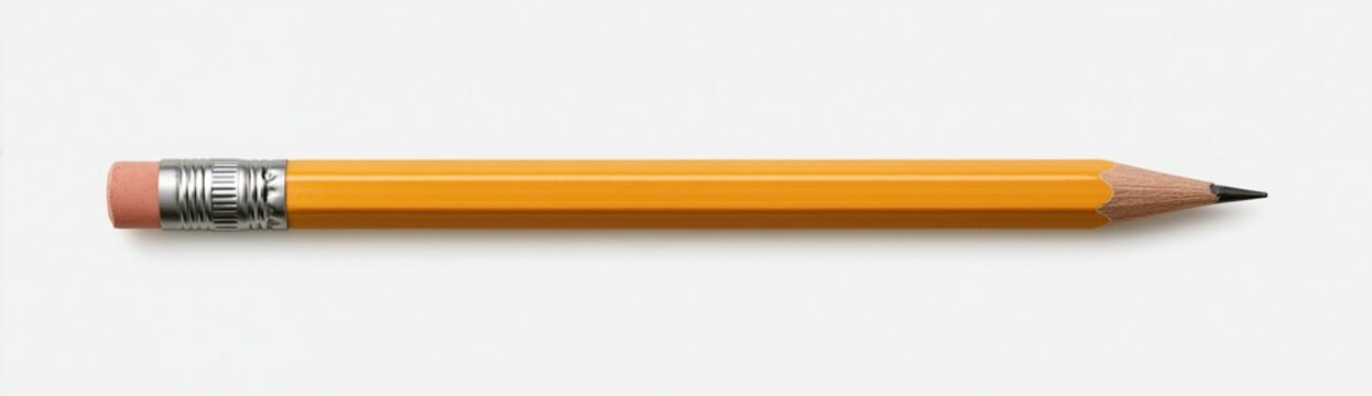 yellow pencil with eraser on white background