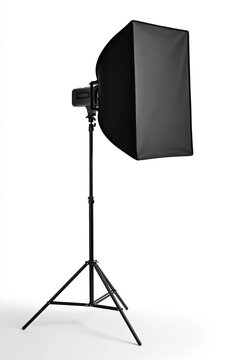 Black studio lighting equipment with softbox and tripod