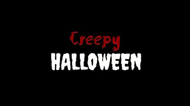 Creepy Halloween text with blood dripping  animation. Horror-themed motion graphics for Halloween event with isolated transparent alpha channel backdrop for video editing.