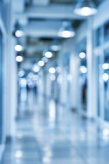 Fototapeta premium blurred blue hallway with bokeh lights in office