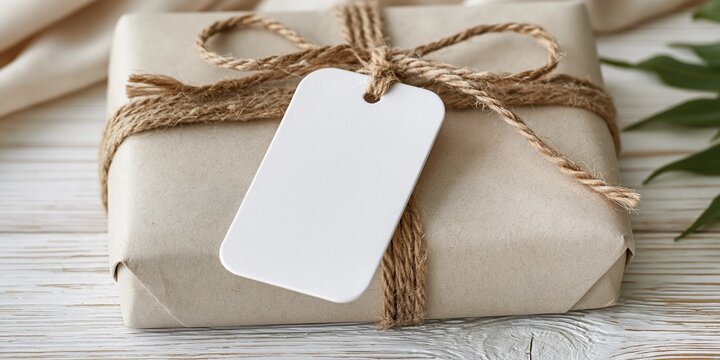Gift box wrapped in brown paper with blank