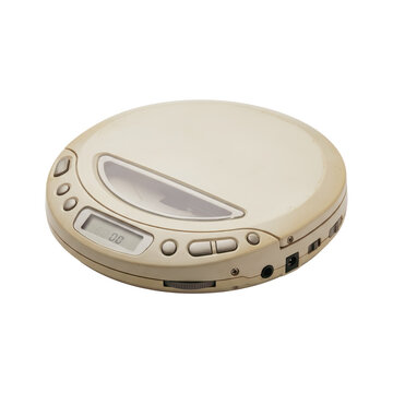 Vintage portable CD player on white background