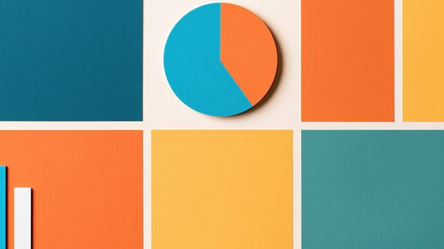 Colorful pie chart and bar graph on geometric
