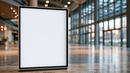Fototapeta premium Empty white display board standing in modern building
