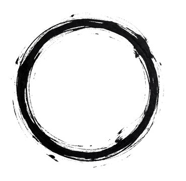Black ink brush stroke circle isolated on transparent background