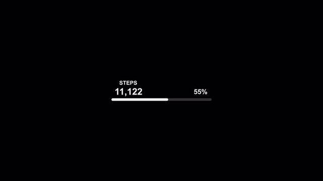 Foot step counter 20000 steps animation for health and fitness, steps counter walking animation on black background with alpha channel.