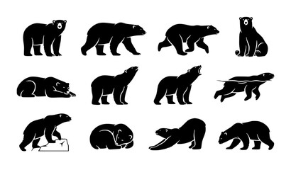 Fototapeta premium Polar Bear Black Silhouette Vector Collection