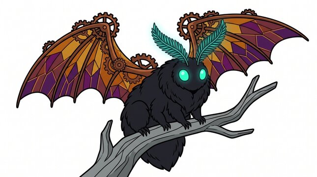 Original Chrono Moth Dragon Hybrid Mythical Fantasy Halloween Vector Clipart