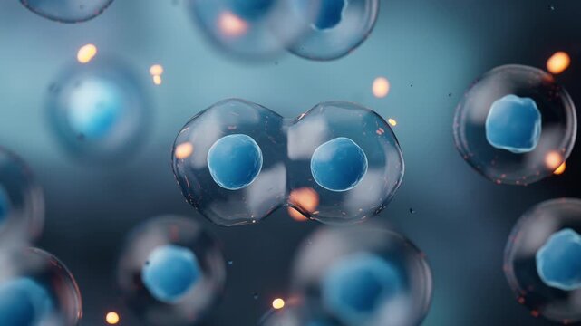 Mitosis of cells with biotechnology concept, 3d rendering.