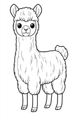 Fototapeta premium cute lama outline black and white line art illustration for coloring page