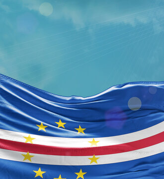 Cabo Verde flag banner waving in the sky.