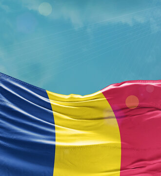 Chad flag banner waving in the sky.