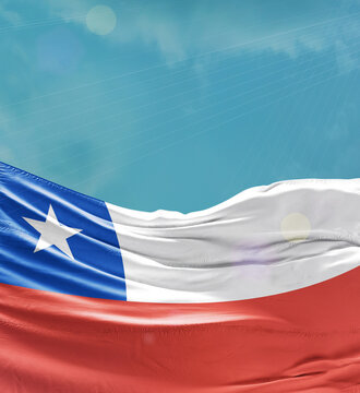 Chile flag banner waving in the sky.