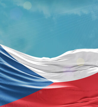 Czech Republic flag banner waving in the sky.
