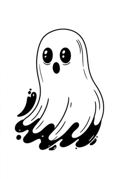 cute ghost on halloween outline black and white line art illustration for coloring page