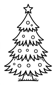 christmas fir tree outline black and white line art illustration for coloring page