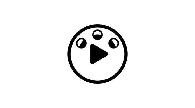 Minimalist play button icon with paw print design, black and white animal media logo, creative pet video player symbol for streaming apps