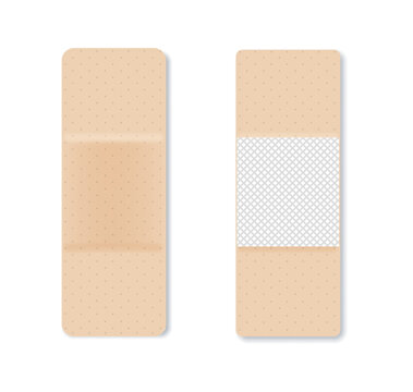 Medical plasters. Bandages set. Adhesive bandage for first aid for wounds operations and skin injuries. Protecting open wound from infection. Vector