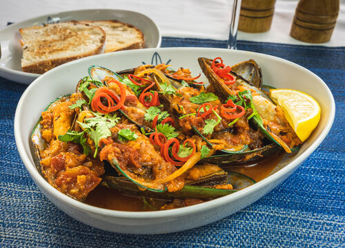 Seafood and vegetables served on a plate