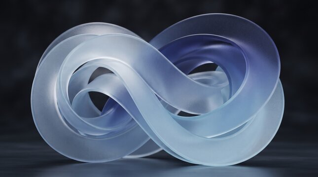 Architectural curves forming translucent blue glass infinity loops in 3D   