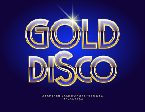 Vector Luxury invitation Gold Disco. Chic Awesome Font. Classy Cool set of Elegant Alphabet Letters and Numbers.