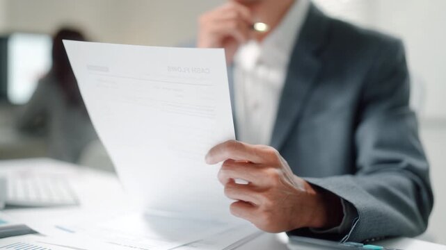 Businessperson Reviewing Financial Documents in Office