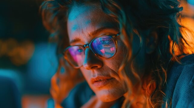 Woman with glasses on talking on a cell phone portrait