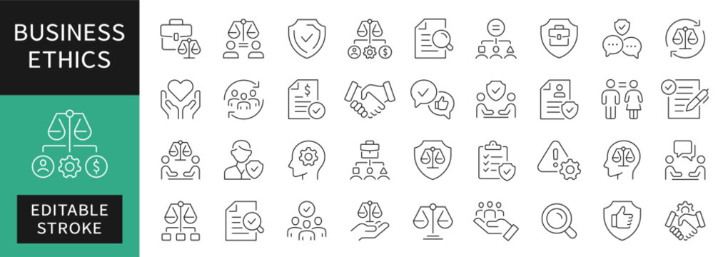 Business ethics thin line icons set. Editable stroke. Vector
