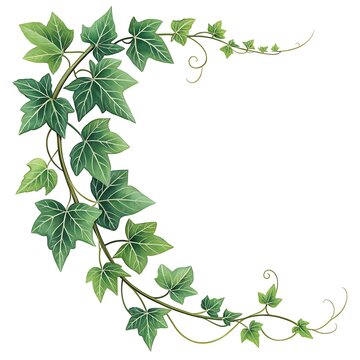 A delicate and artfully arranged depiction of vibrant green english ivy gracefully cascading and curling creating a natural border or decorative element for various designs