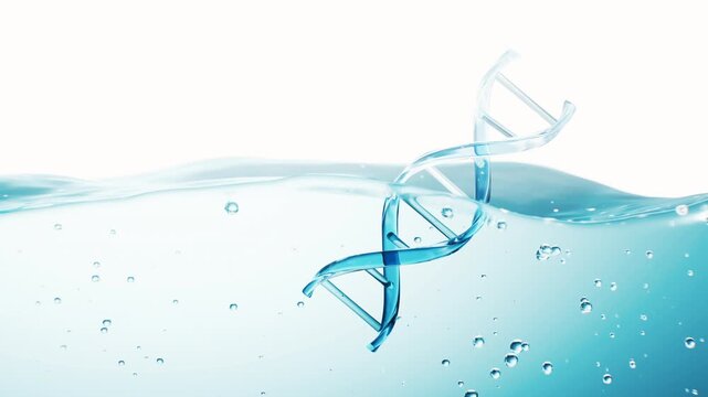 Biology DNA and water surface background, 3d rendering.