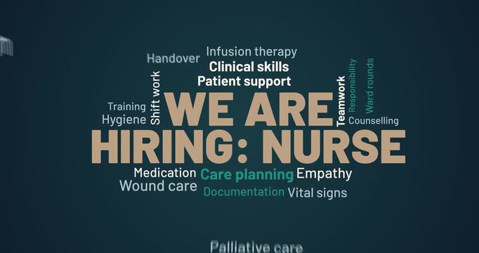We Are Hiring Nurse Recruitment Word Cloud for Clinical Care Jobs