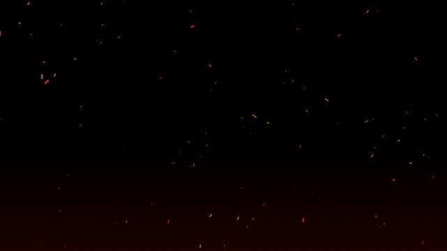 Bright orange embers in dark night sky suitable for fiery backgrounds, campfire imagery, warm and cozy concepts, and abstract designs.