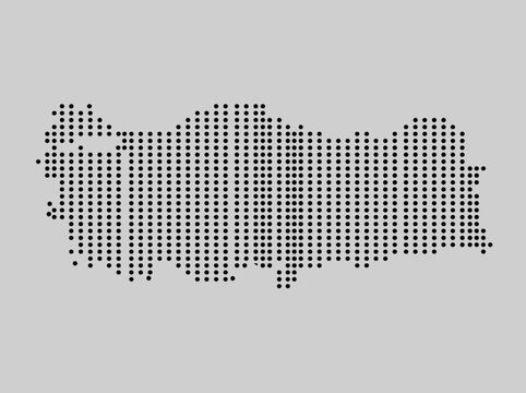 Minimalist Dotted Map of Turkey Silhouette, Black Circular Halftone Pattern on Gray Background for Infographics and Digital Design