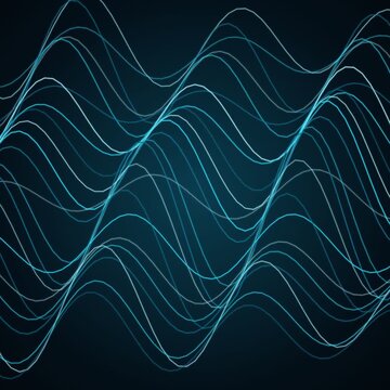 Cyan on black flowing line ribbons animation, abstract motion background with no text, square 1:1