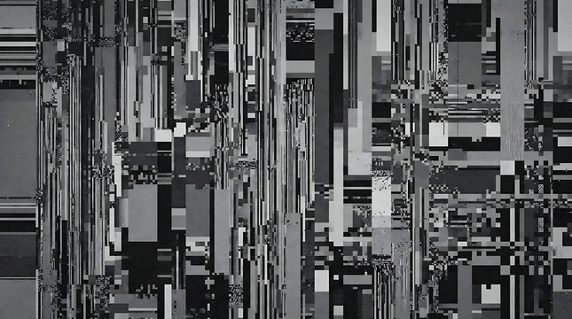 Abstract grayscale background with vertical lines and geometric shapes creating a modern pattern