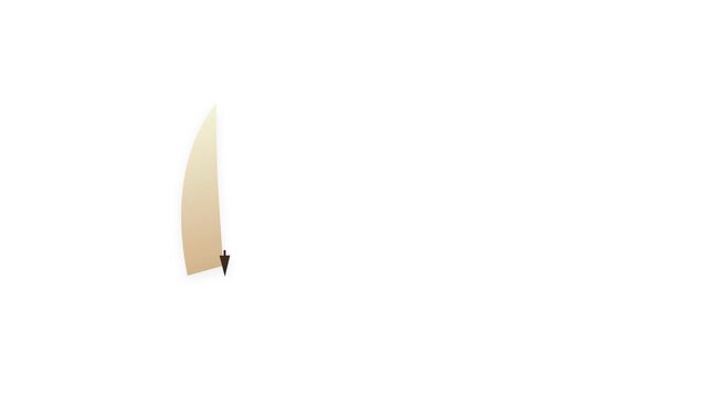 A cream-colored quill pen writing a line of text letter by letter. Features dark brown ink droplets, smooth vector motion