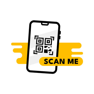 Scan me qr code on smartphone screen banner badge, vector illustration
