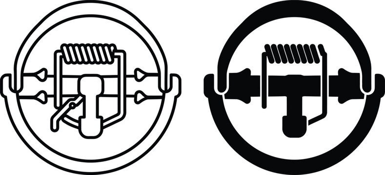 Two versions of a mouse trap illustration one in color and one in monochrome