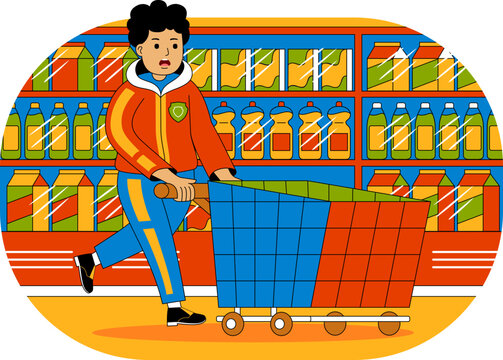 People Shopping at Supermarket Vector Illustration